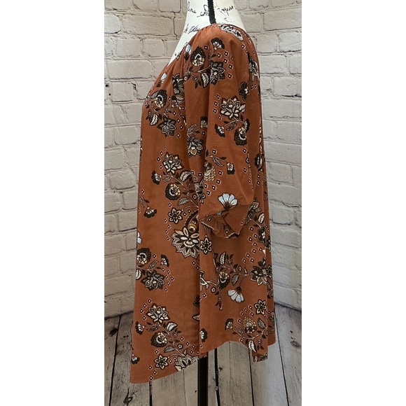NEW Lane Bryant Women’s Brown Floral Bubble Sleeve Notch Neck Blouse (Size 18/20 - Picture 3 of 9